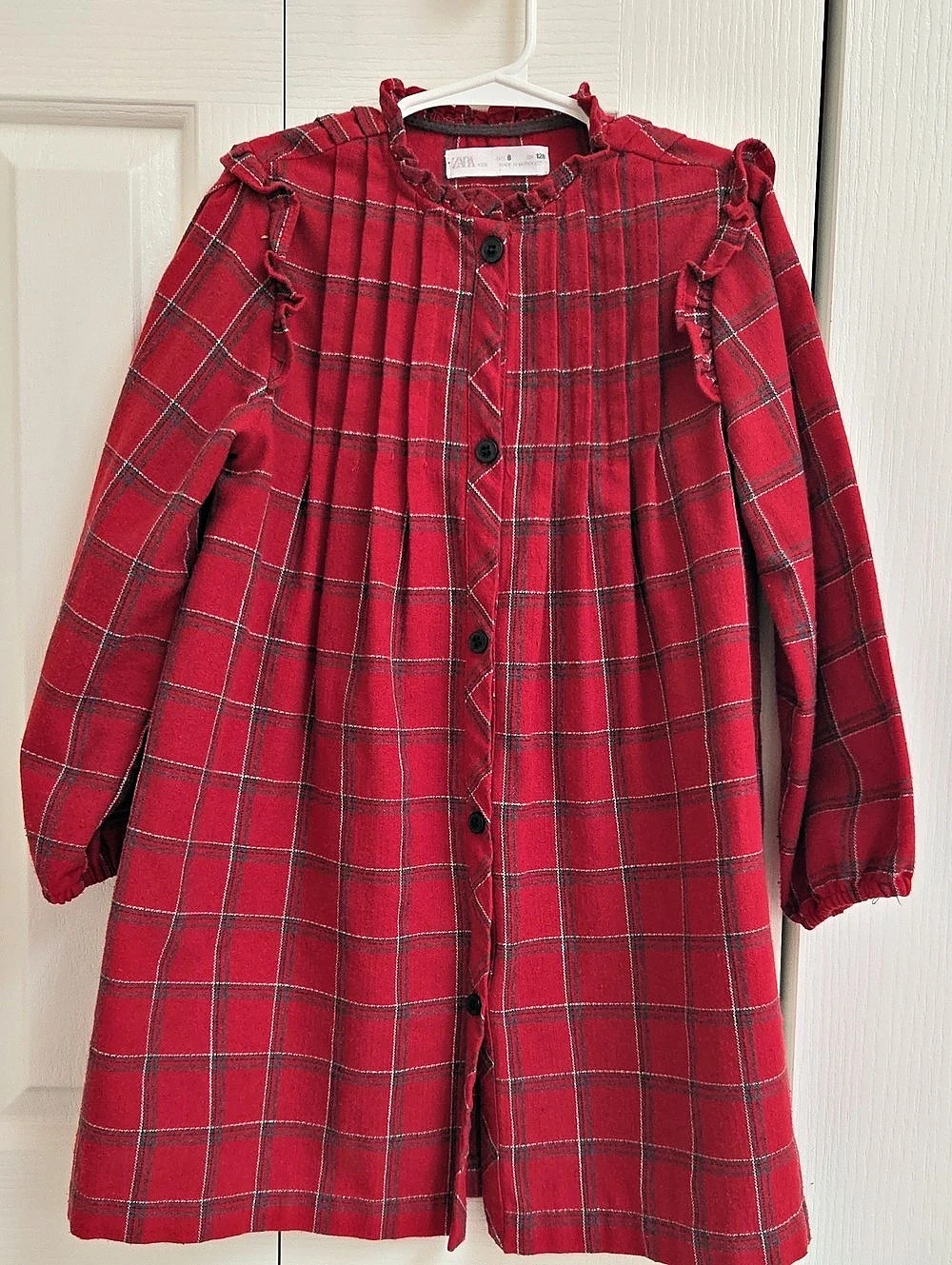 Zara Girls Plaid Long Sleeve Dress, Red, Black & Grey, Size 8